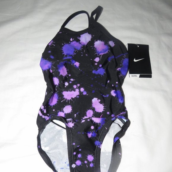 Girls Nike Swimsuit Paint Splatter Purple